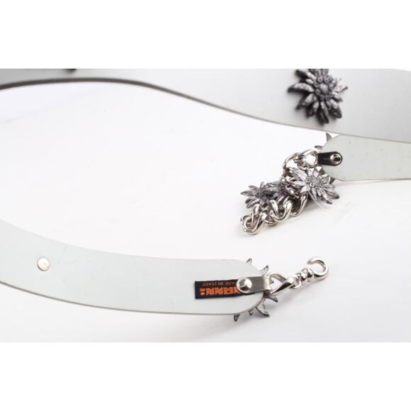 Vintage White Faux Leather Alpine Metal Flower Waist Belt Womens Size 85 / 34 main image 11